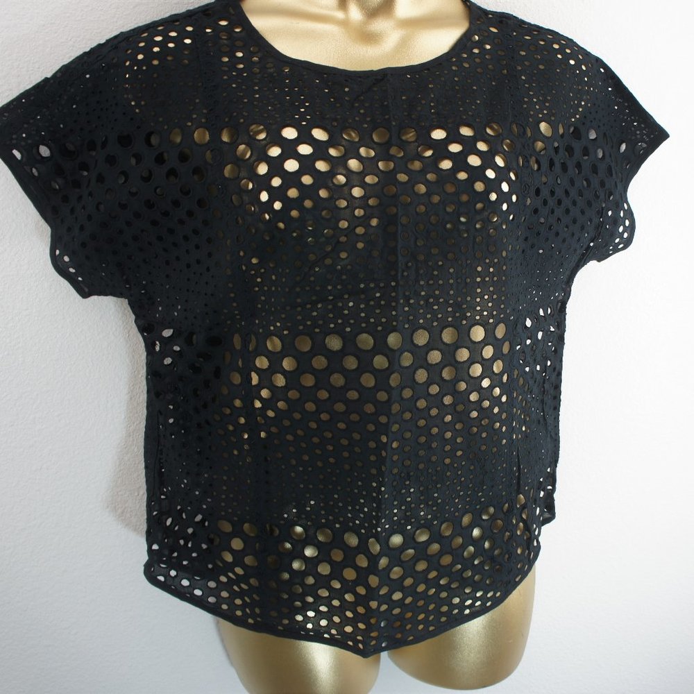 Michael kors black eyelet top size L  NWOTS